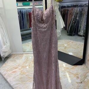 Elegant Blush Pink Beaded Prom Dress